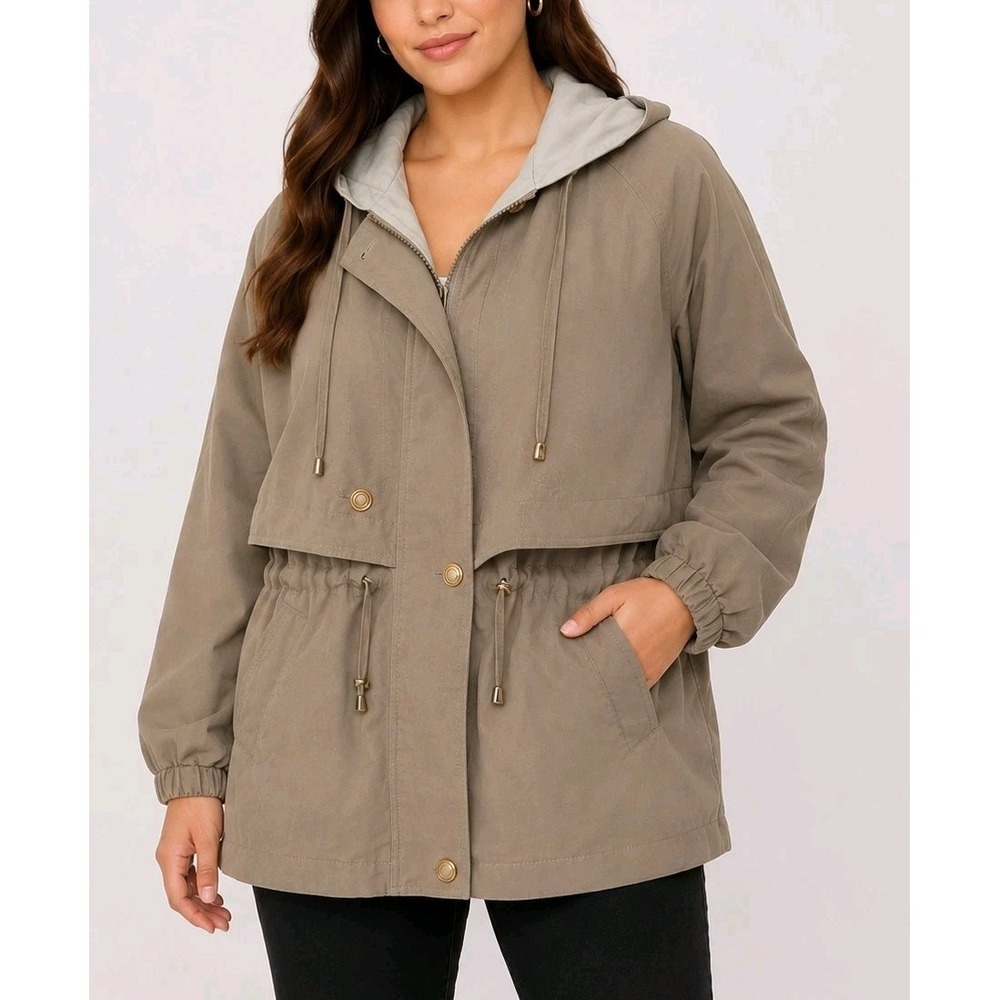 90s Vintage Fleet Street Women's L/XL Hooded Utility Jacket Tan Taupe Parka